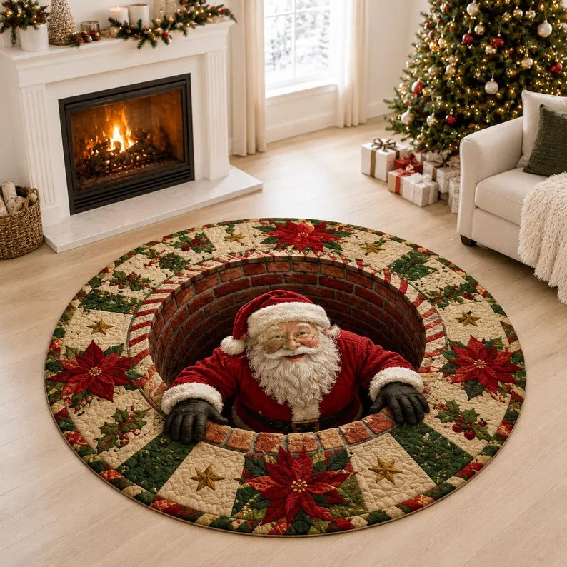 3D Santa Christmas Illusion Rug โ Festive Holiday Floor Decor