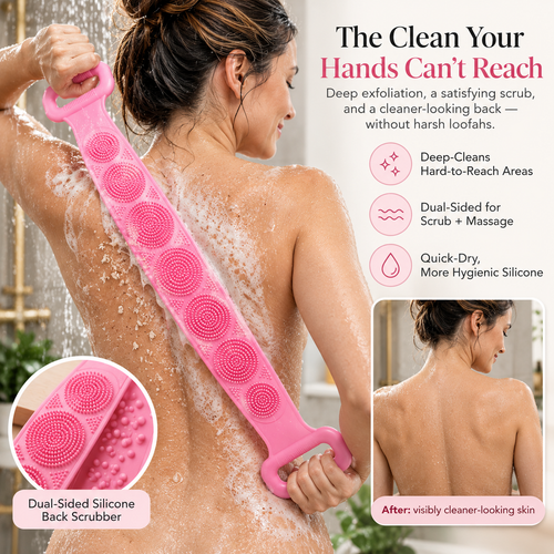 Silicone Back Scrubber Belt – Exfoliating Shower Strap with Easy-Grip Handles