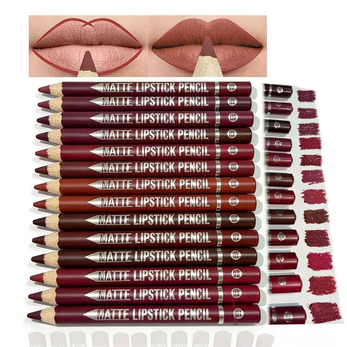 12Pcs Matte Lip Liner With Sharpener Set
