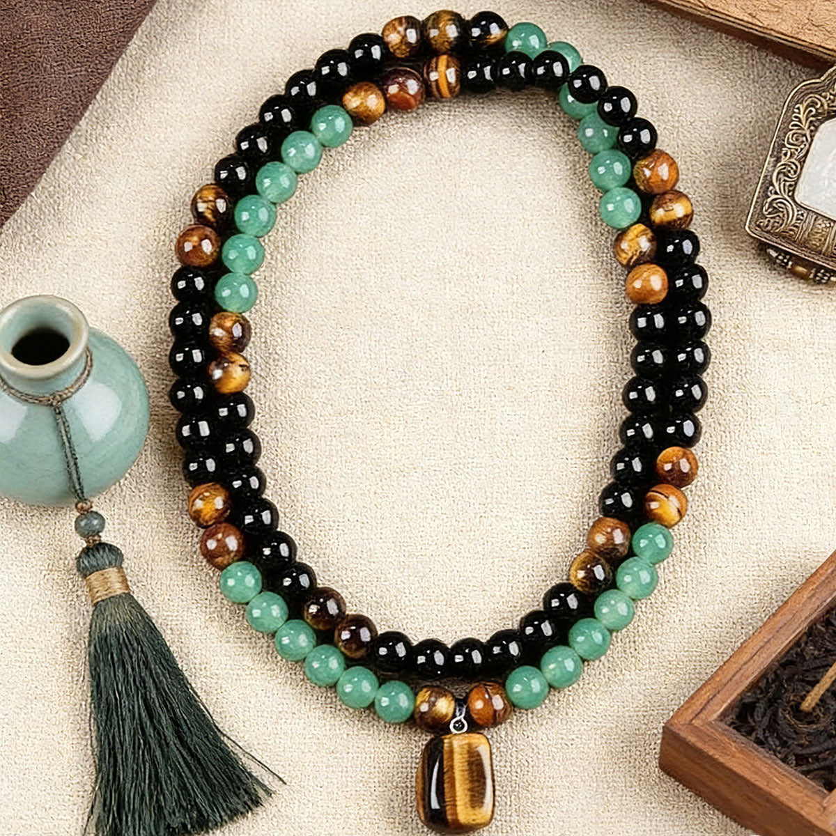 Buy 1 get 1 free | Wealth Attraction Green Aventurine Tiger Eye Necklace | Get Free Bracelet