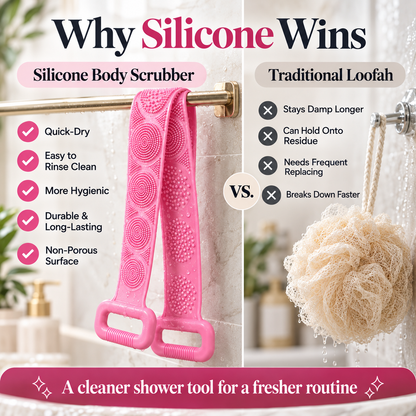 Silicone Back Scrubber Belt – Exfoliating Shower Strap with Easy-Grip Handles