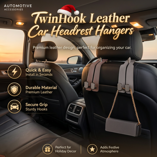 TwinHook Leather Car Headrest Hangers
