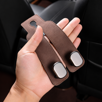 Leather Car Seat Headrest Hooks – Double Metal Purse & Bag Hangers