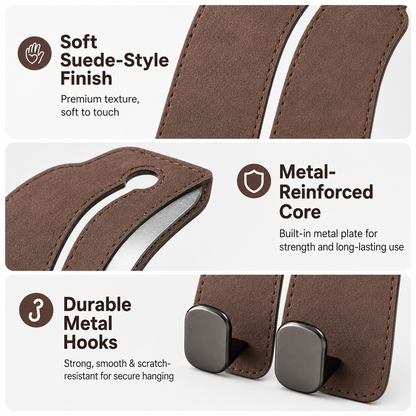 Leather Car Seat Headrest Hooks – Double Metal Purse & Bag Hangers