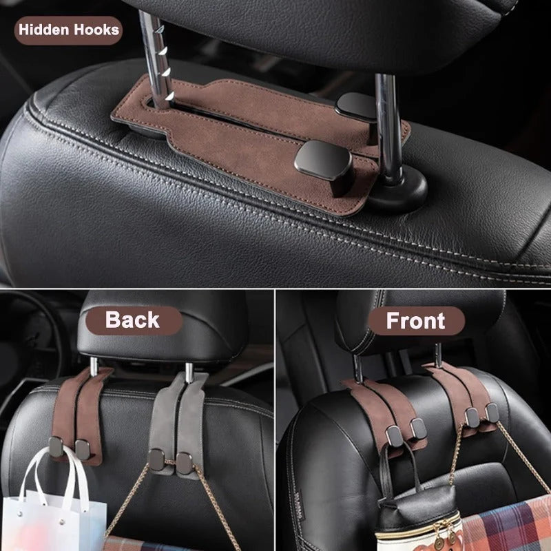 TwinHook Leather Car Headrest Hangers